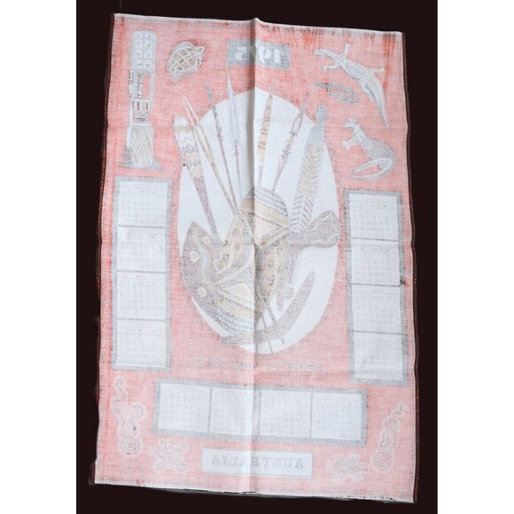 Retro Vintage Calendar 1975 Aboriginal Art of Australia Tea Towel Souvenir - Picture 2 of 4